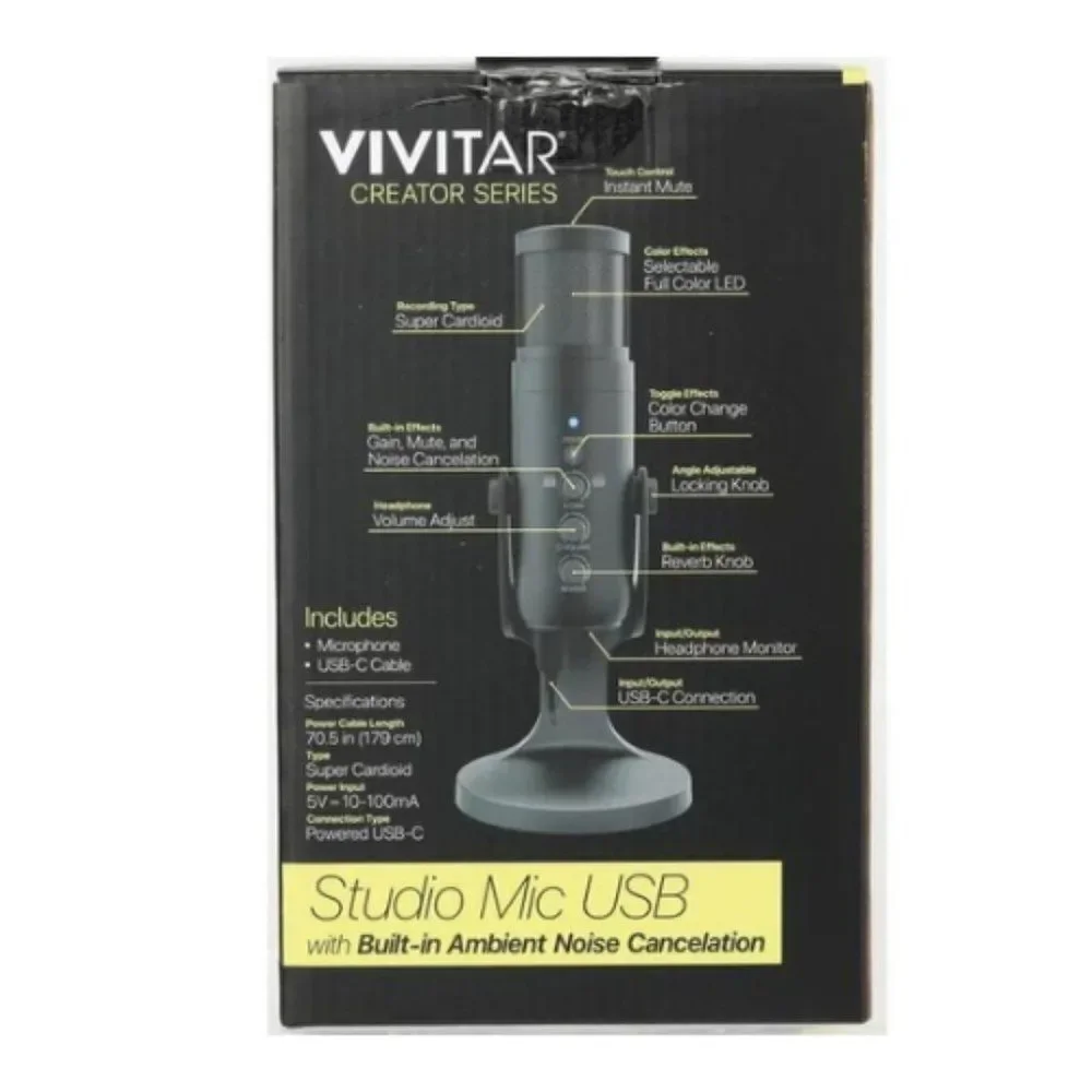 Vivitar Black USB Studio Built-in Ambient Noise Cancelation Microphone